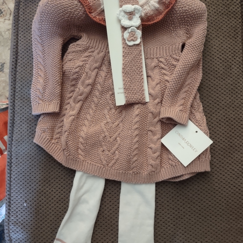 Cynthia Rowley Dusty Pink Knitted Baby Dress with Tights Size 0-3 Months